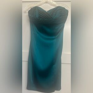 Betsy Johnson turquoise stretch satin strapless cocktail dress